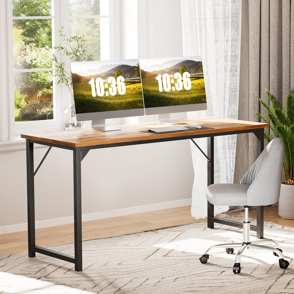 Computer Small Office Desk 47 Inch Student Study Writing Work with Metal Frame Wood Tabletop Modern Simple PC Home Bedroom Table, Rustic Brown
