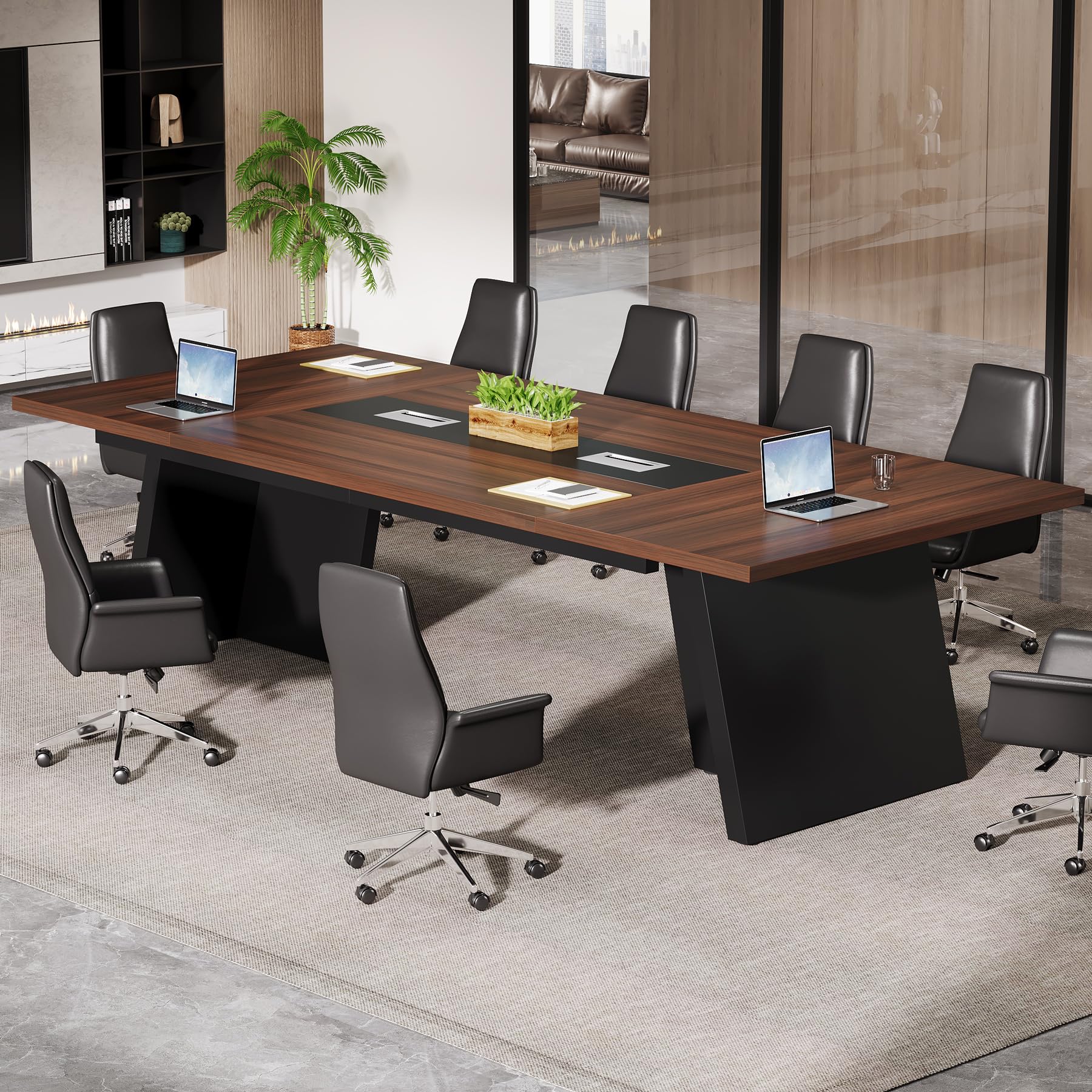 8ft Conference Table, Large Office Conference Table for 8-10 Person, Business Seminar Furniture for Conference Room