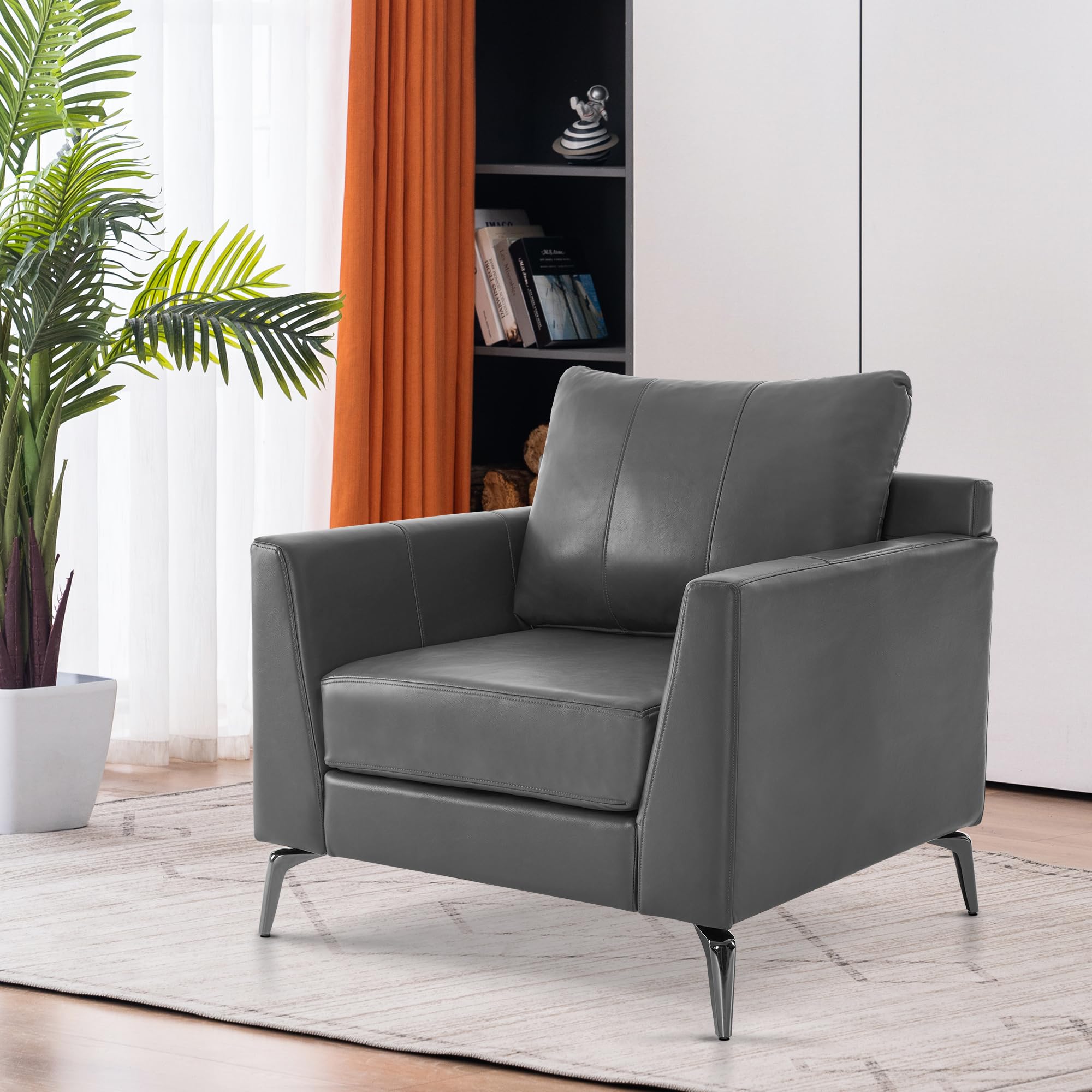 Modern Accent Chair Set of 2, Faux Leather Armchair with Sloped Arms, Comfortable Living Room, Office, Reception, or Waiting Room Seating (2, Grey)