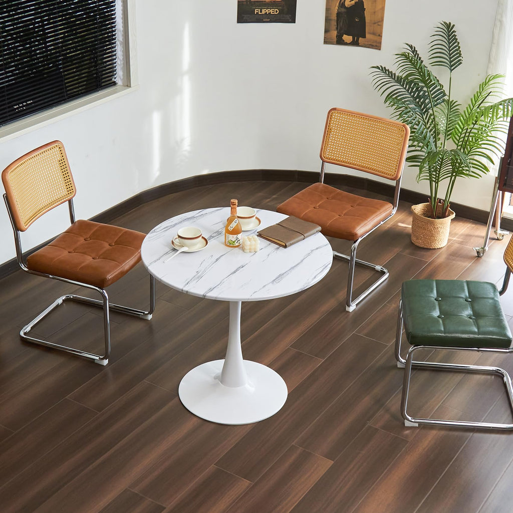 Hansweld Round Dining Table, 31.5" Circle Tulip Table with Thickened Tabletop & Metal Pedestal, Mid Century Modern Bistro Table for Kitchen, Small Places, Living Room, Cafe (Marble Pattern White)