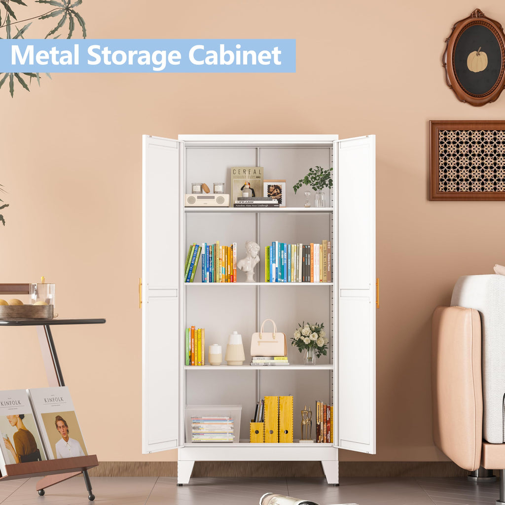 White Pantry Cabinets, 48" Metal Storage Cabinet for Office