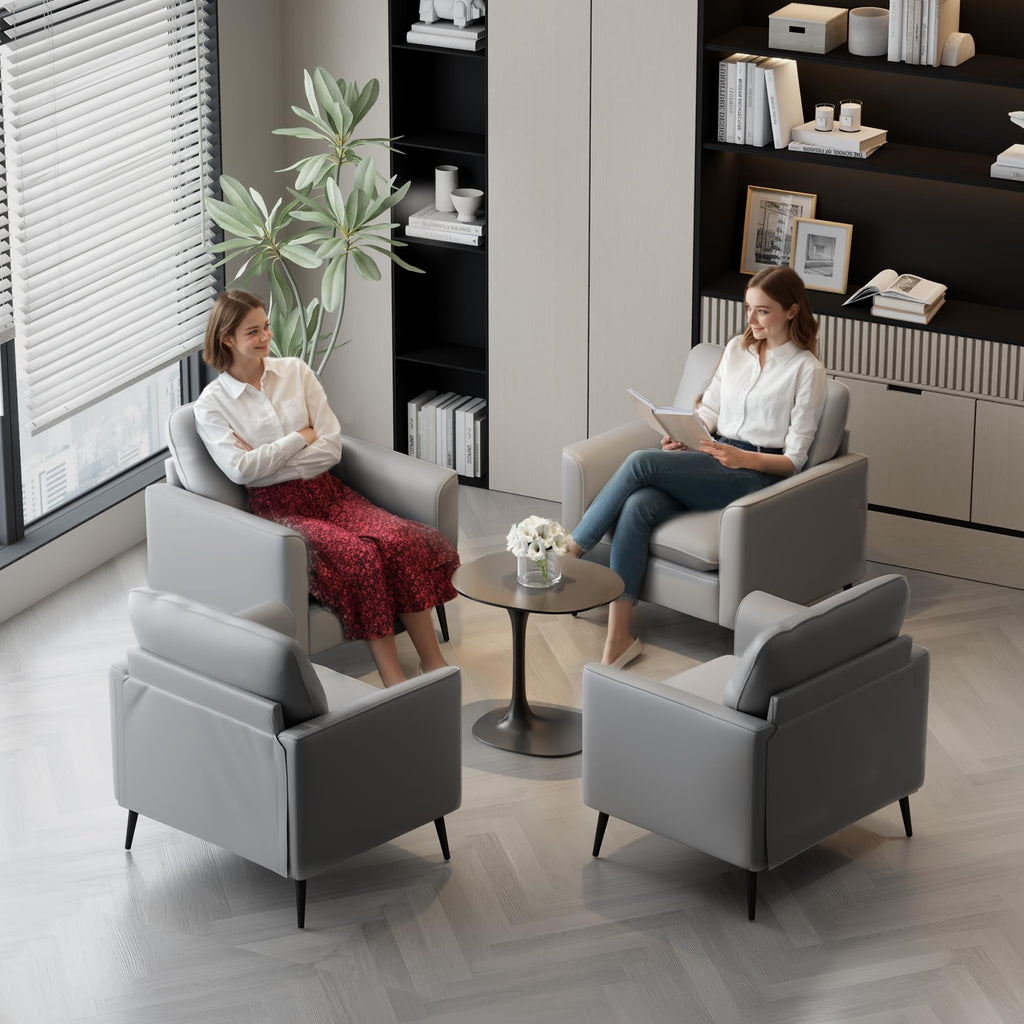 Accent Chair, Faux Leather Chairs, Mid Century Modern Comfy Living Room Chairs, Cozy Office Reading Chair, Reception Armchairs for Office, Bedroom, Waiting Room (Grey) (1)