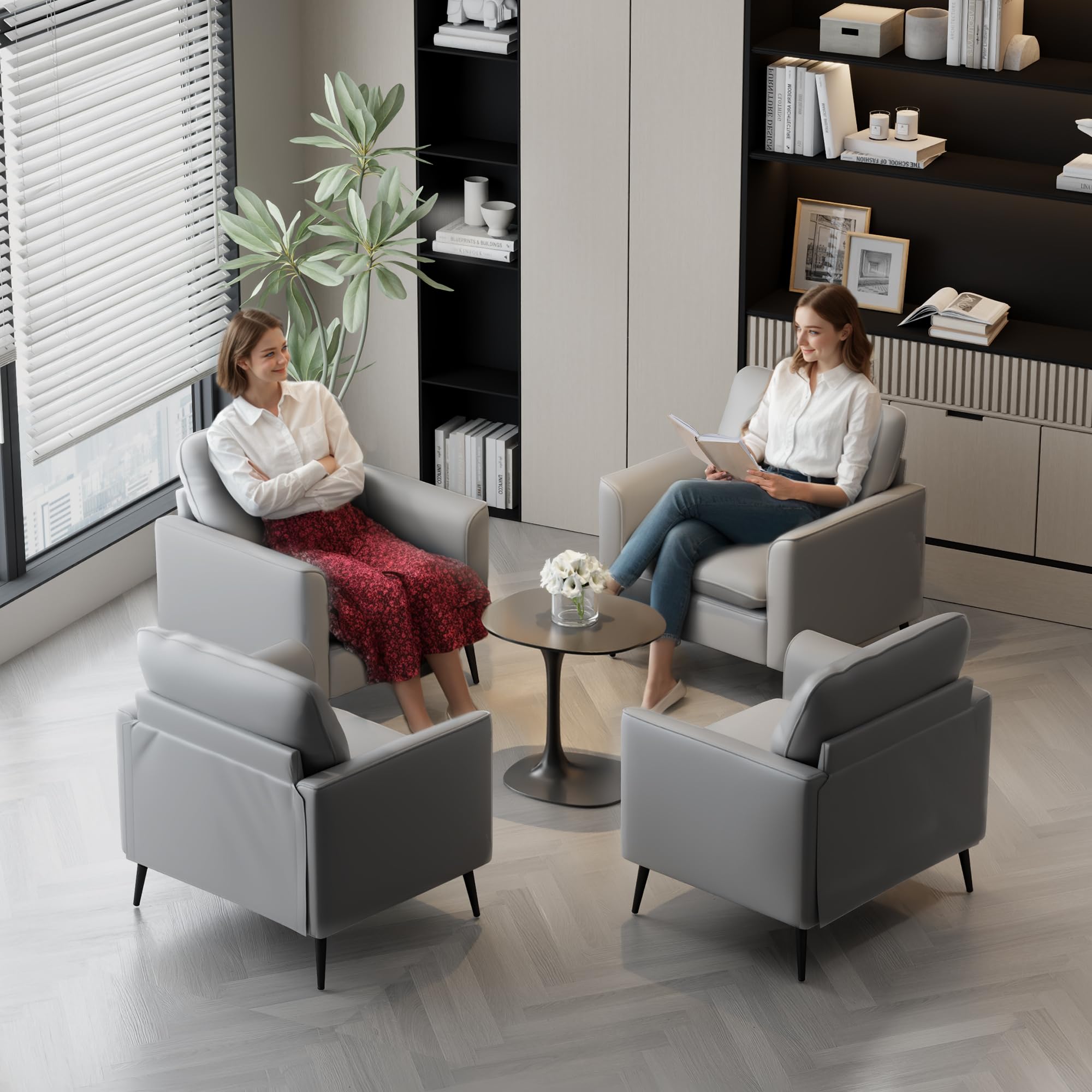 Accent Chair, Faux Leather Chairs, Mid Century Modern Comfy Living Room Chairs, Cozy Office Reading Chair, Reception Armchairs for Office, Bedroom, Waiting Room (Grey) (1)