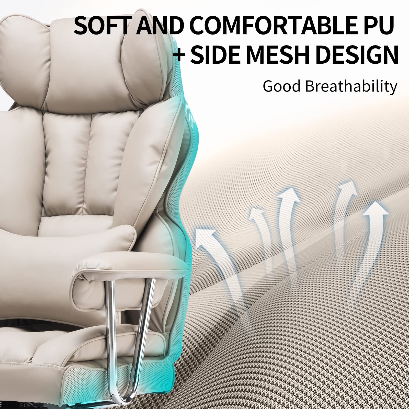 Big and Tall Office Chair 400lbs – PU Leather Executive Office Chair with Lumbar Support & Leg Rest, Heavy-Duty Computer Chair for Home Office, Grey