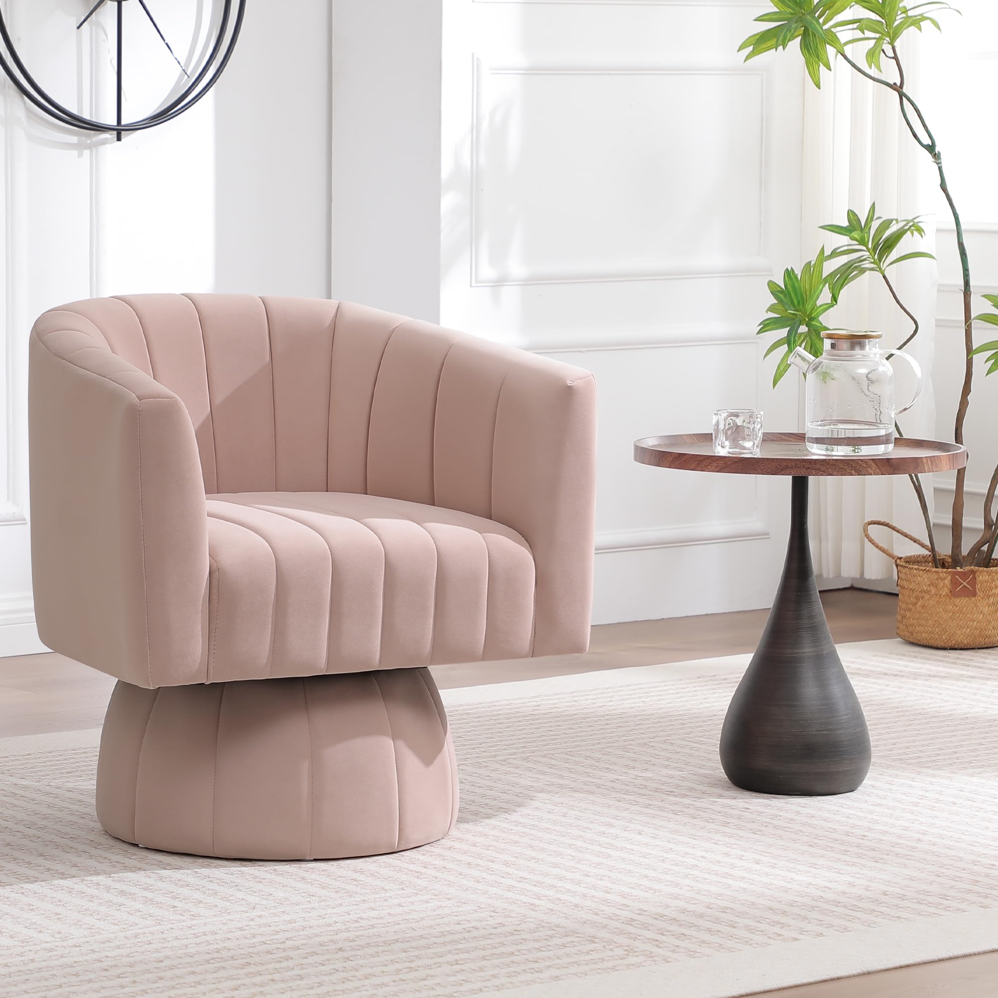 Swivel Accent Barrel Chair, Cute Comfy Small Round 360° Arm Chair. Velvet Sofa Club Reading Chair for Office Living Room Bedroom Pink