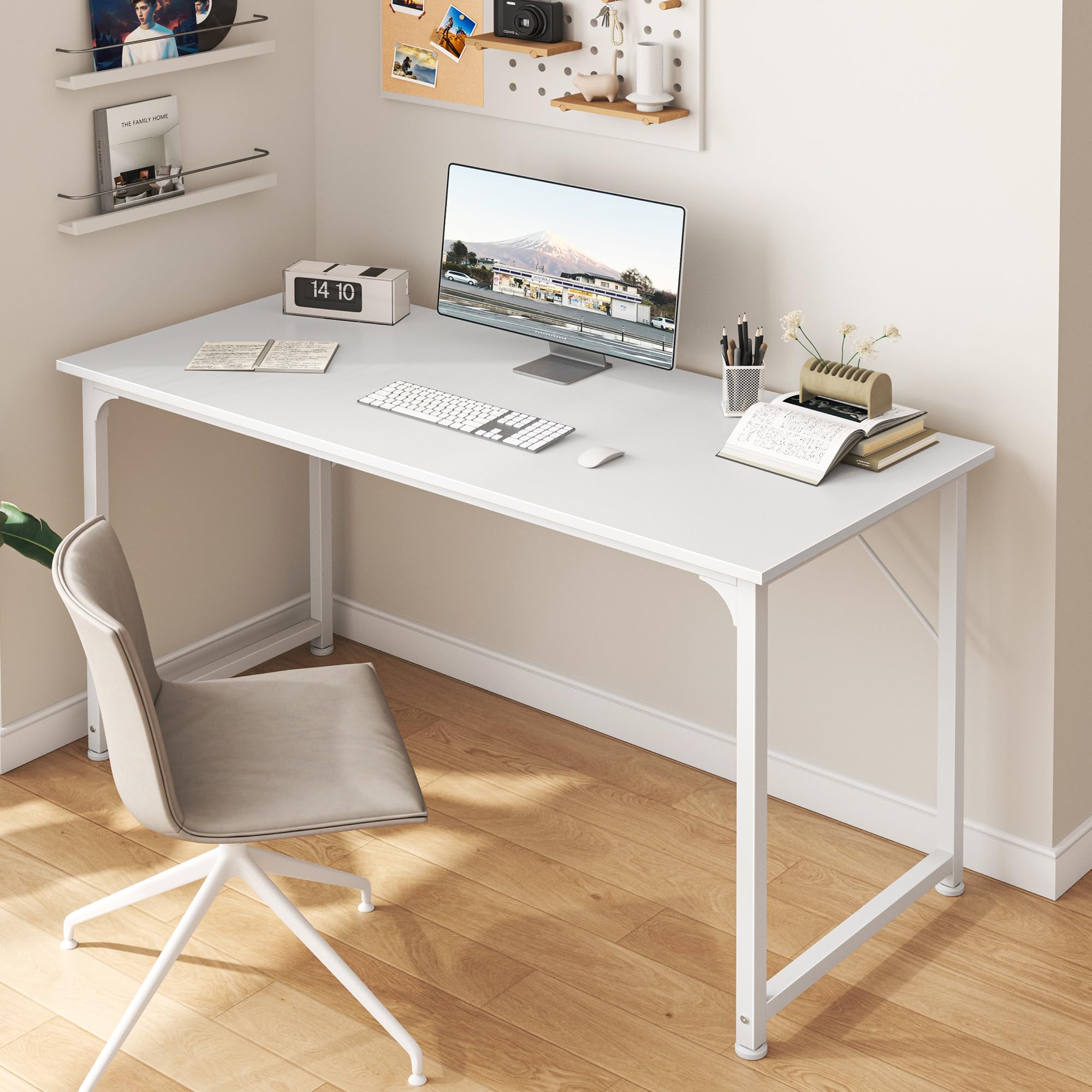 Computer Desk, 48 Inch Office Desk, Gaming Desk with Storage, Writing Desk Work Desk for Home Office, Study, Modern Simple Desk, Large Legroom, Metal Frame, White