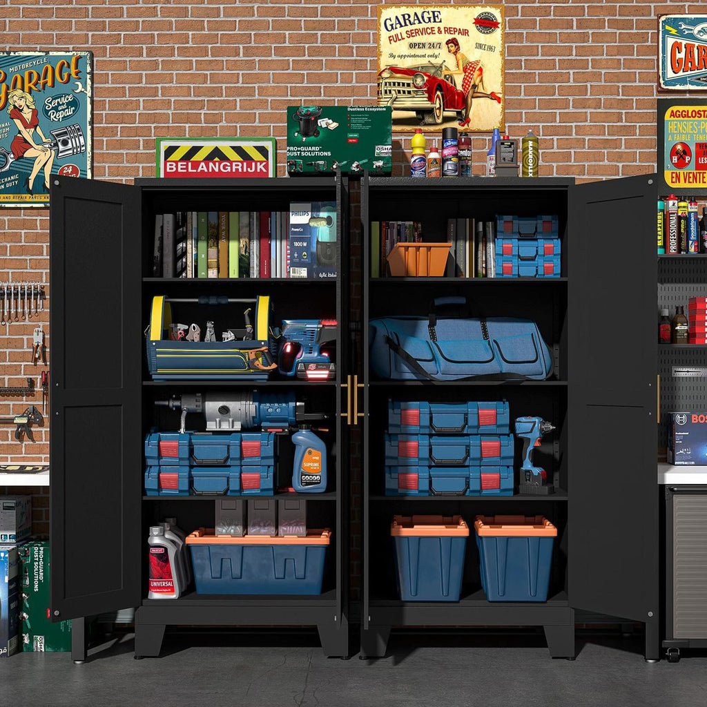 Black Metal Storage Cabinet, 61" Kitchen Pantry Cabinets for Office
