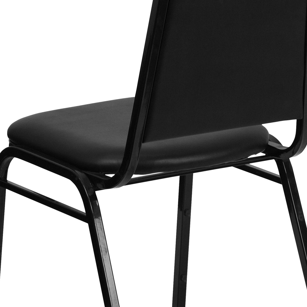 Trapezoidal Back Vinyl Stackable Banquet Chair, Multipurpose Stacking Chair with Padded Seat and Back, Black