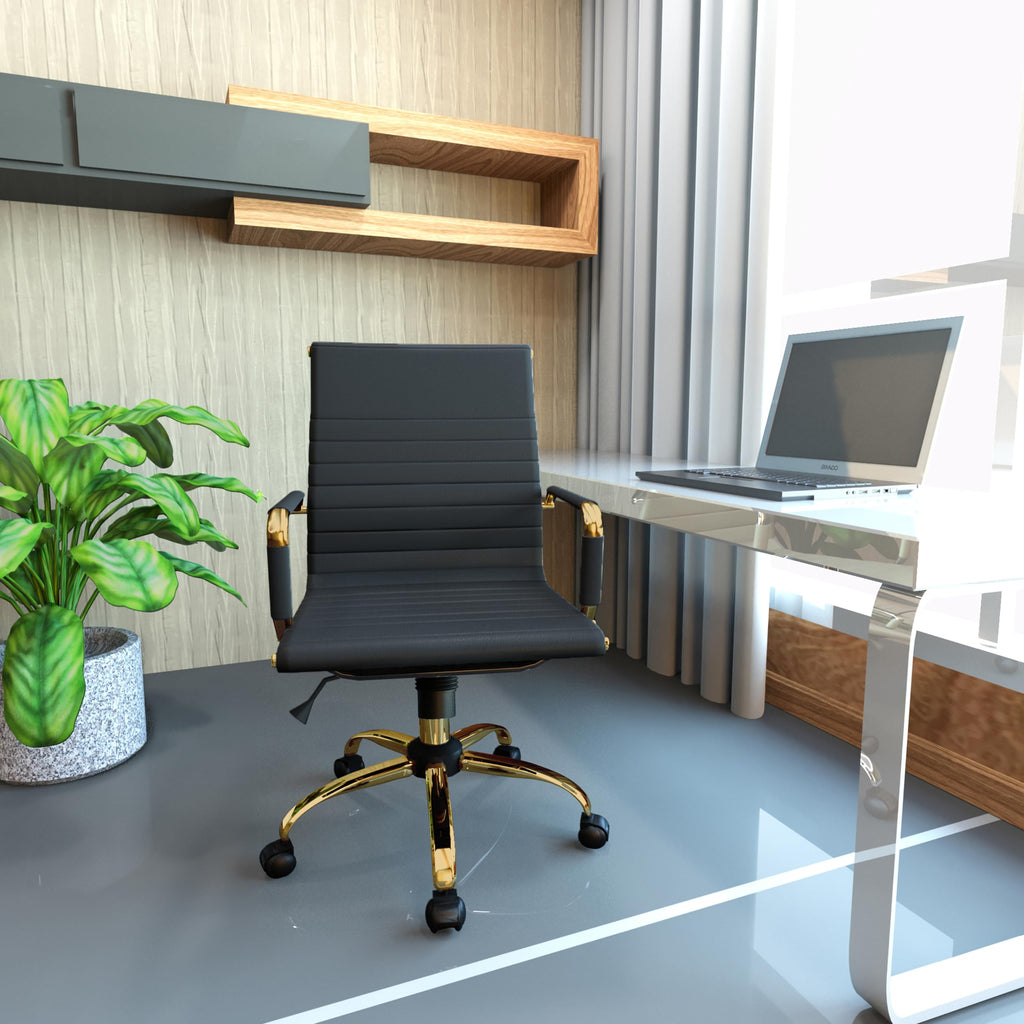 Modern Ergonomic Executive Office Chair, High-Back Leather Conference Desk Chair with Adjustable Height, Tilt Control, 360° Swivel & Gold Frame for Home Office