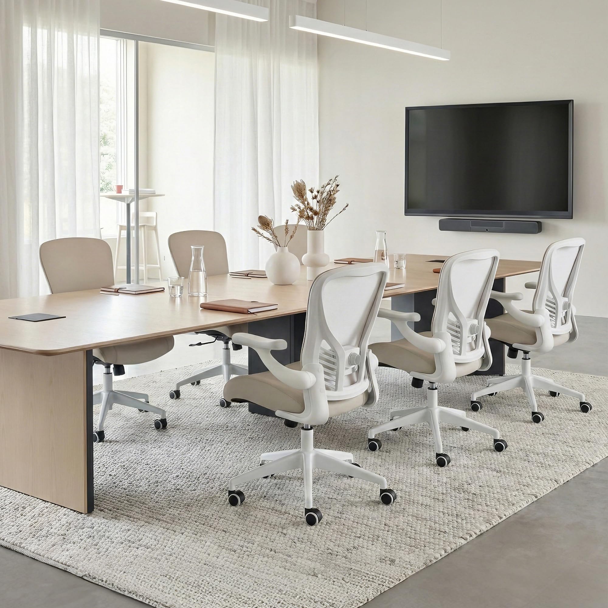 Executive Office Chair, Thick Padded PU Leather Desk Chair with Adjustable Lumbar Support and 3D Armrests, Easy-Clean for Home Office and Study Room(Pack of 1, Pale Gray)