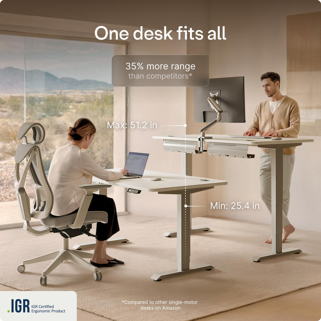 Standing Desk 48x24 — Made in Europe, Ergonomic Sit Stand Home Office Desk, Electric Height Adjustable, Dual Motor, USB & USB-C Charging, Wobble-Free, Touchscreen, 3 Memory Presets