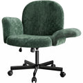 Criss Cross Office Chair with Adjustable Armrests & Wheels, Vanity Chair with Wide Cushion, Reclining Back, Soft Chenille Fabric, Desk Chair for Home Office, Makeup Room, Bedroom, Green