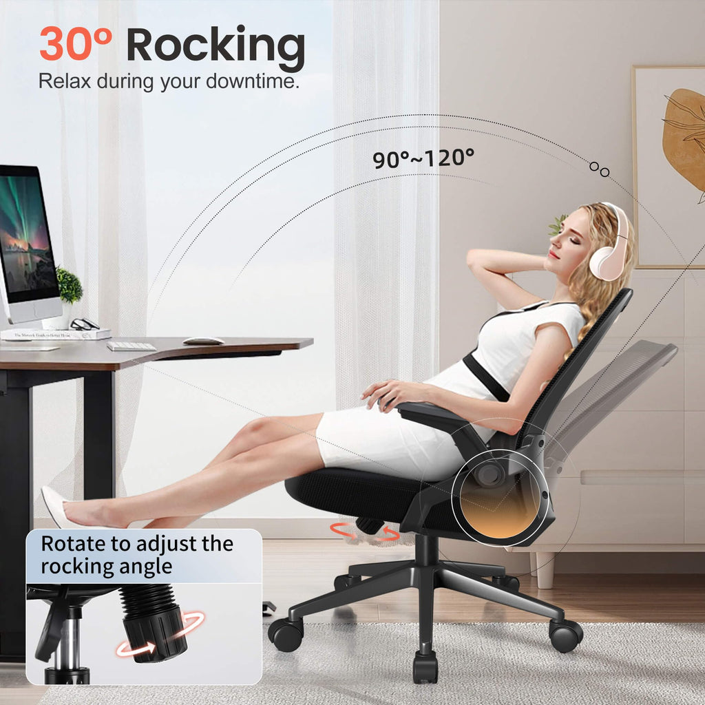 Ergonomic Office Chair with Flip-up Armrests Executive Computer Chair for Home Office, Breathable Mesh & Comfy Lumbar Support, Black