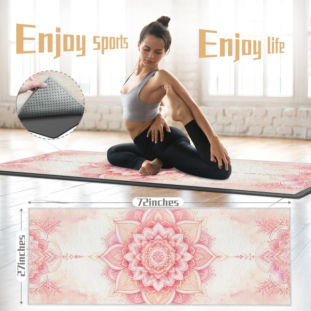Yoga Towel,Ultra-Absorbent Yoga Mat Towel for Hot Yoga Towel Non Slip,Featuring Ultra-Stylish Prints,Ideal for Workouts,Hot Yoga, Bikram,Pilates Equipment,72 x 27 in, Light Pink