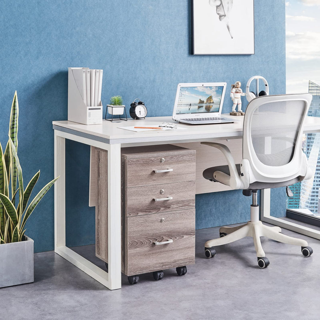 3-Drawer File Cabinet with Lock, Wood Rolling Filing Cabinets for Home Office, Mobile Printer Stand, Under Desk File Organizer for Letter Sized Files, 26" H(Caster Included),Gray Oak