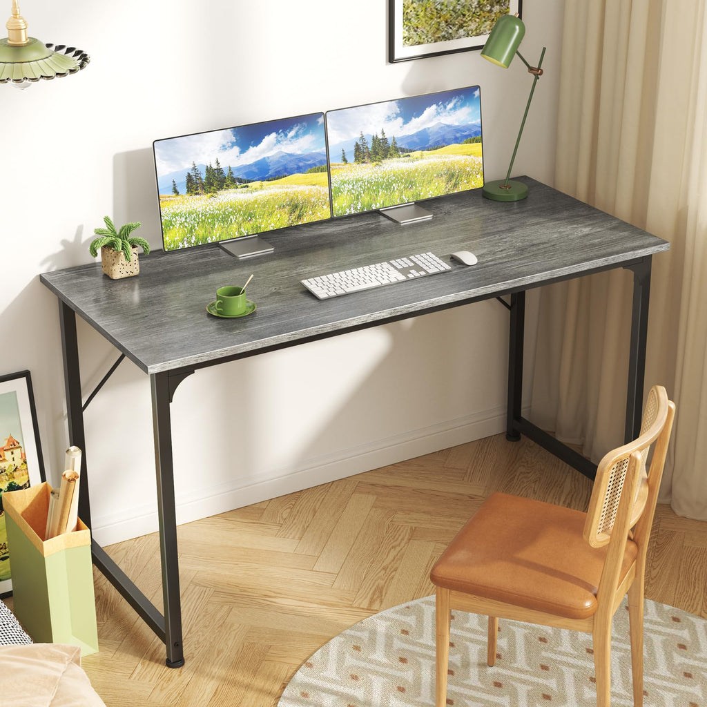 Computer Desk, 48 Inch Office Desk, Gaming Desk with Storage, Writing Desk Work Desk for Home Office, Study, Modern Simple Desk, Large Legroom, Metal Frame, Grey