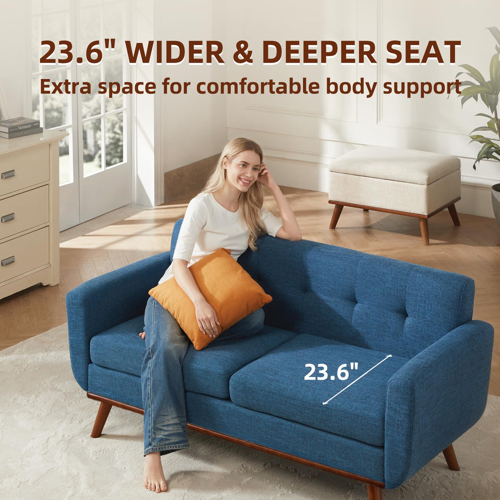 65.2" W Loveseat Sofa, Solid & Easy to Install Small Couch for Bedroom Office Apartment, Blue