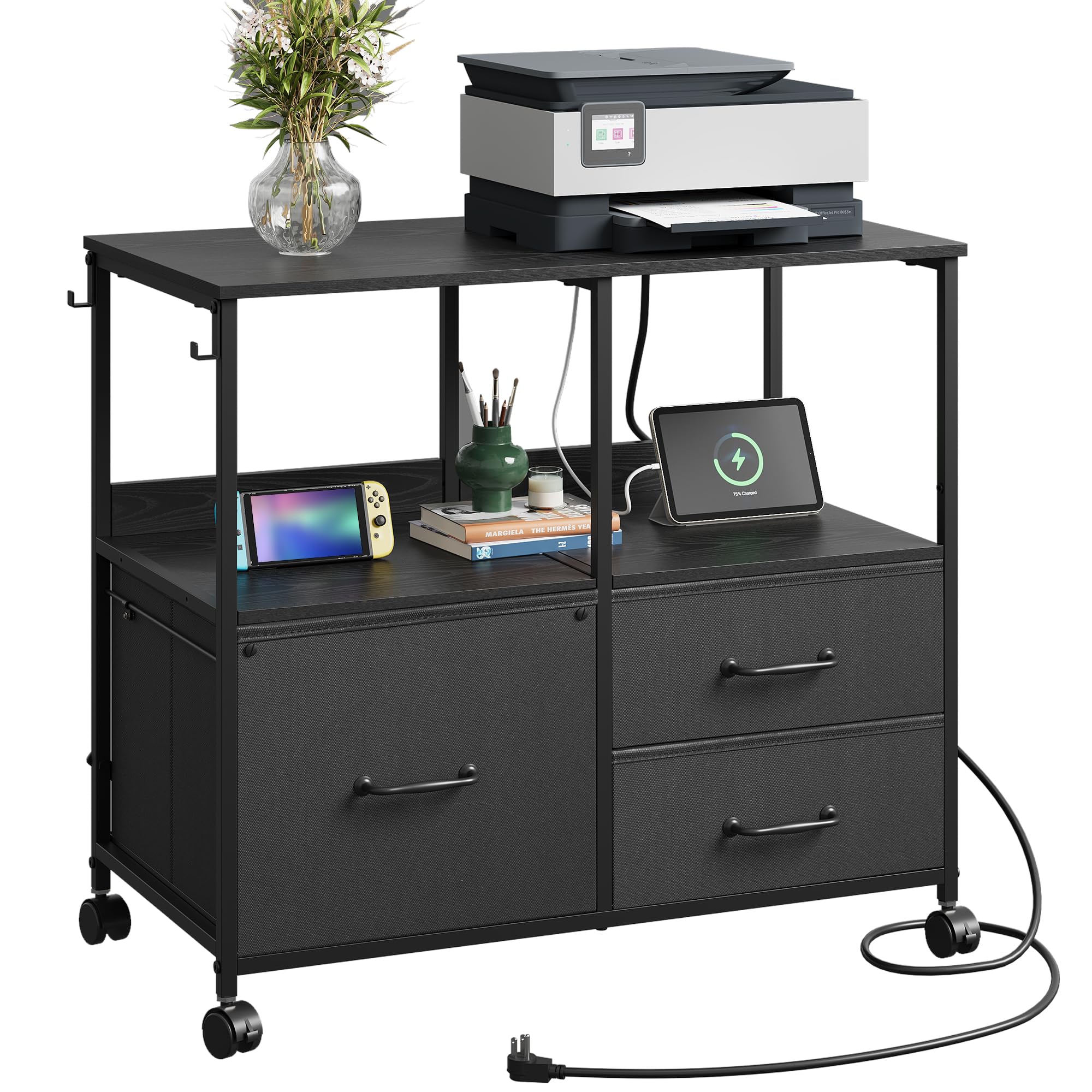 3 Drawer Mobile File Cabinet with Storage Shelf