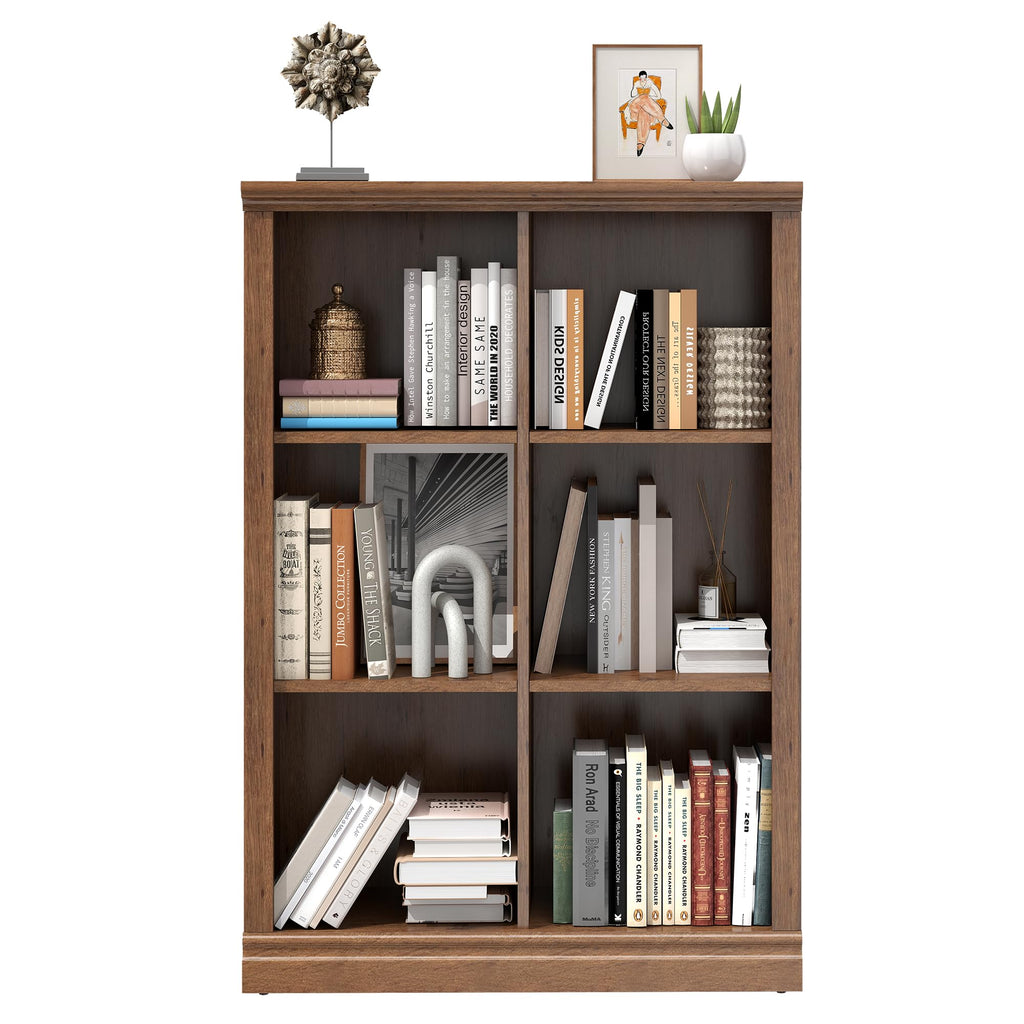 3 Tiers 6 Cube Storage Organizer Bookcase, 30 inch Width Wooden Book Shelf