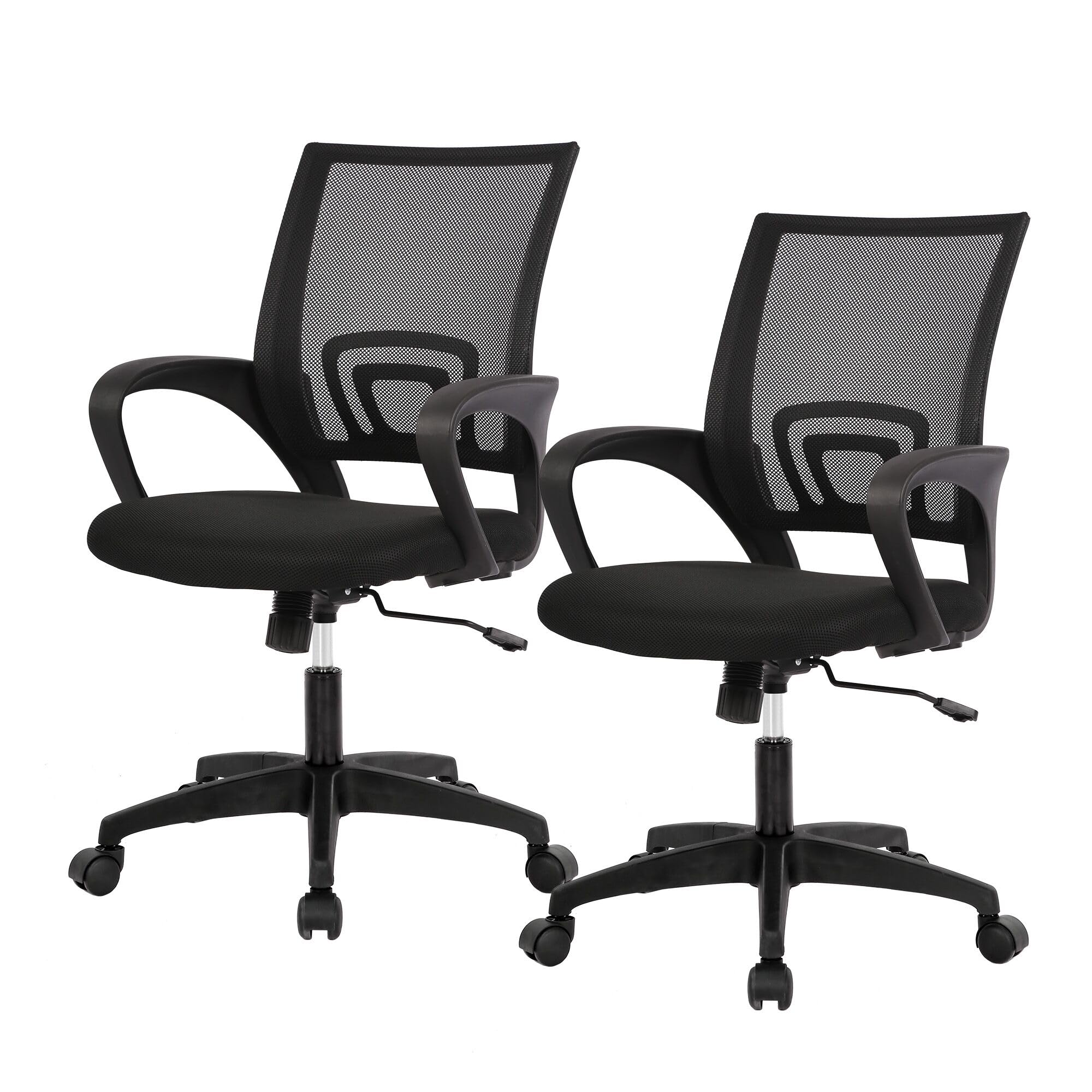 Ergonomic Office Chair | Mid-Back Swivel Desk Chair | Breathable Backrest & Lumbar Support | Adjustable Height | Sponge Seat | Rolling Wheels | Dark Black | for Adults & Women
