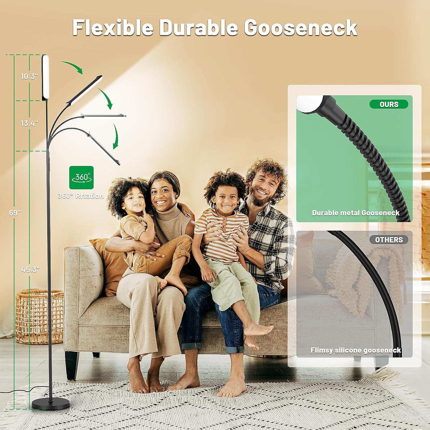2 Pack, LED Floor Lamp, Super Bright Reading Lamps Floor Standing lamp with Remote & Touch Control, Stepless Dimming & 2700K-6500K Color Temperature, for Living Room Bedroom Office