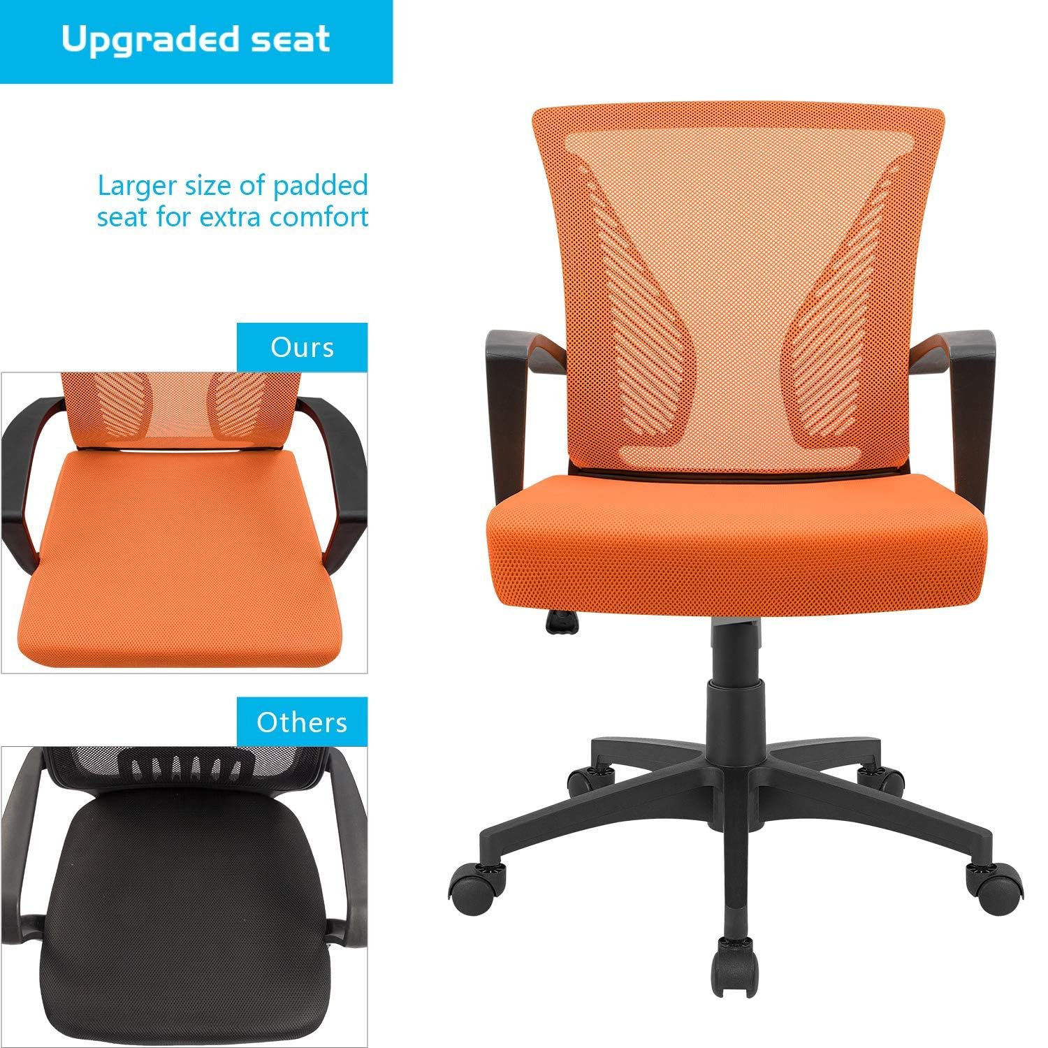 (2, Orange) Office Chair Ergonomic Computer Desk Mesh Chair Mid Back Swivel Lumbar Support with Armrest