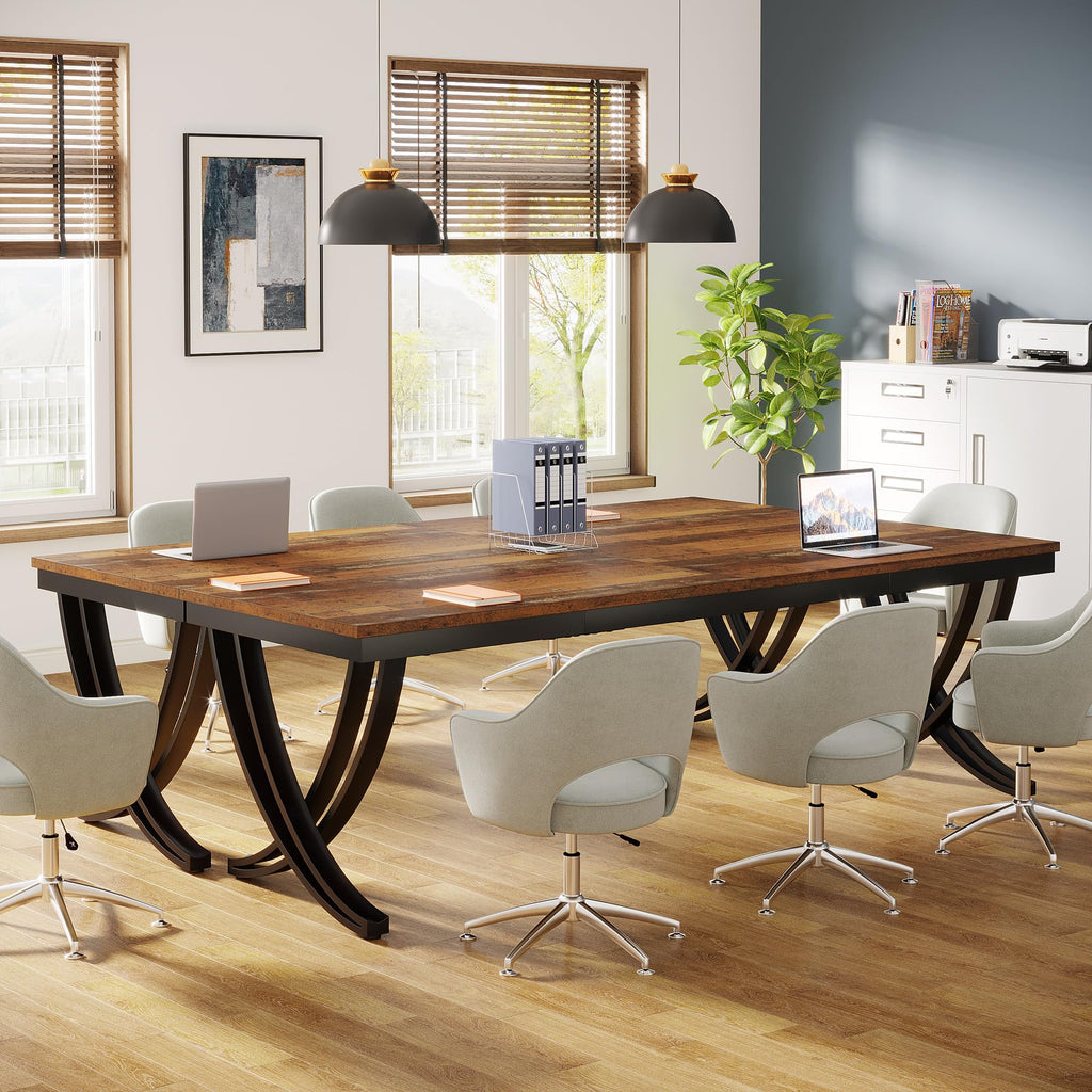 6.5FT Conference Table for 6-8 People, 78 inch Long Rectangular Seminar Table with Strong Metal Frame, Business Furniture Boardroom Desk for Office Meeting Conference Room (2PCS, Mix Brown)