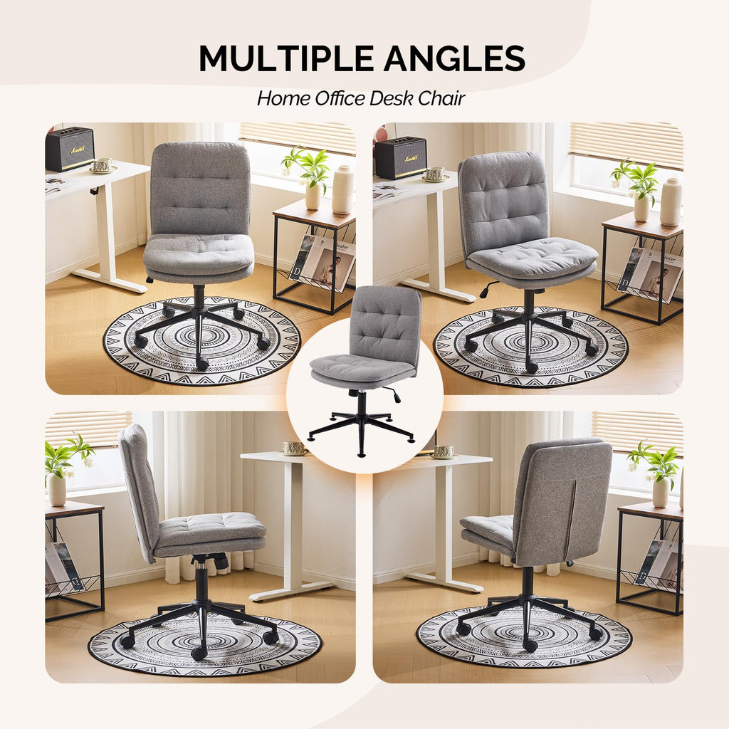 Mid Back Armless Office Desk Chair with Wheels/no Wheels,360°Rocking Swivel Vanity Chair with Thickened Cushion,Adjustable Height Rolling for Reading Room, Make up, Linen Dark Grey