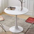 Sybrioka 31.5" Tulip Table for 2-4 Persons Modern Round Dining Room Table, Mid-Century Modern White Small Kitchen Table with MDF Wooden Top, Leisure Coffee Table for Living Room, Dining Room, Office