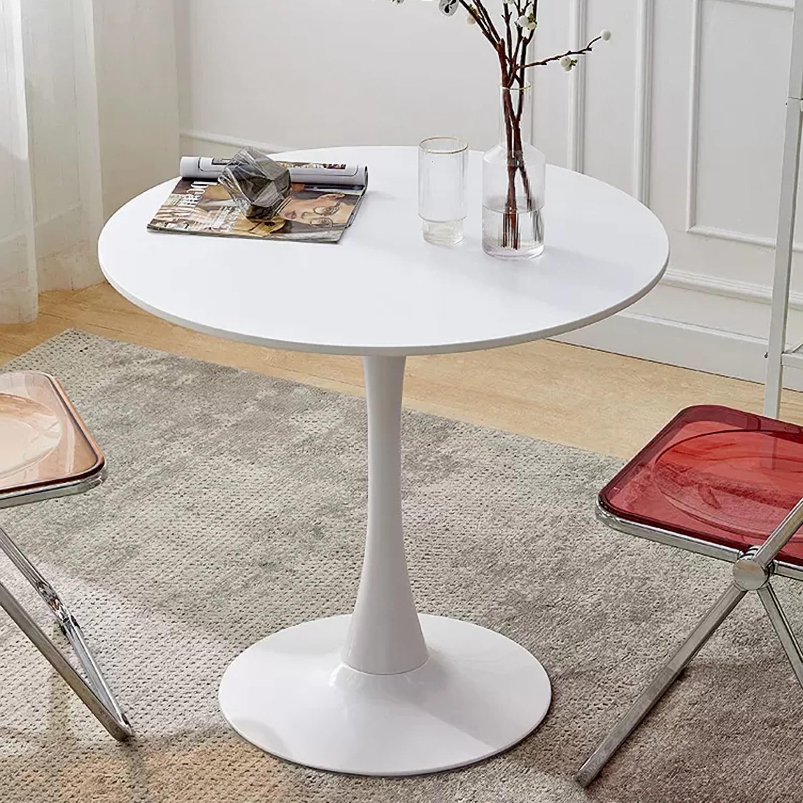 Sybrioka 31.5" Tulip Table for 2-4 Persons Modern Round Dining Room Table, Mid-Century Modern White Small Kitchen Table with MDF Wooden Top, Leisure Coffee Table for Living Room, Dining Room, Office