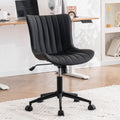Black Home Office Desk Chair with Wheels Comfy Armless Small Vanity Chair with Adjustable Rocking Back Modern Leather Upholstered Rolling Computer Chair Swivel Task Drafting Chair Cute Compact