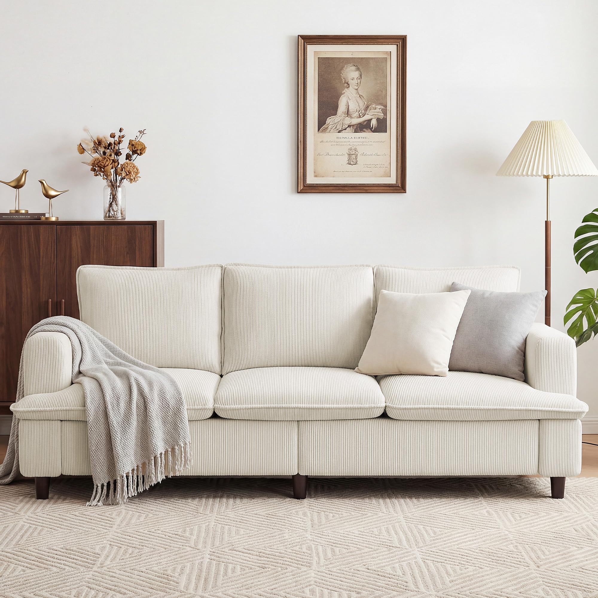 3 Seater Couch, 83" Comfy Corduroy Sofa with Deep Seat, Modern Sofa Couch for Living Room, Office, Bedroom, Apartment (Pillows not Included)