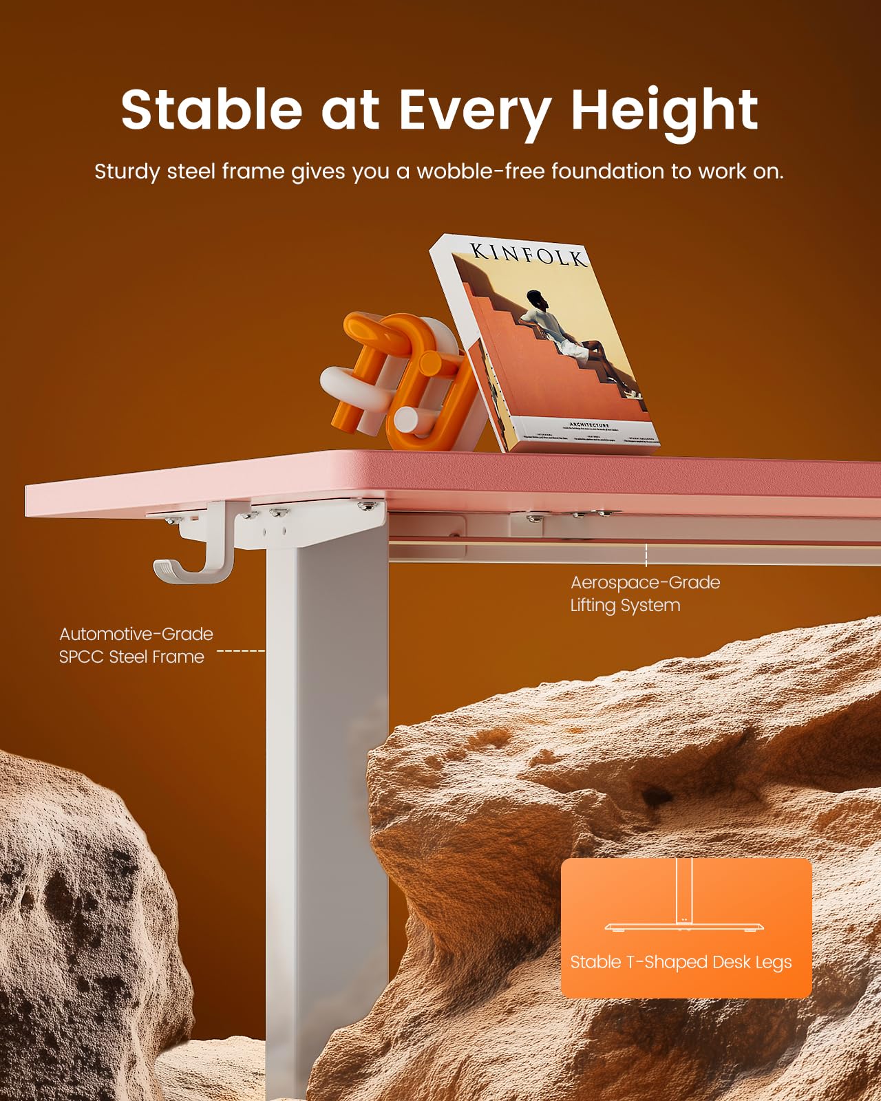 Height Adjustable Electric Standing Desk, 55 x 28 Inches Sit Stand up Desk, Memory Computer Home Office Desk, Pink
