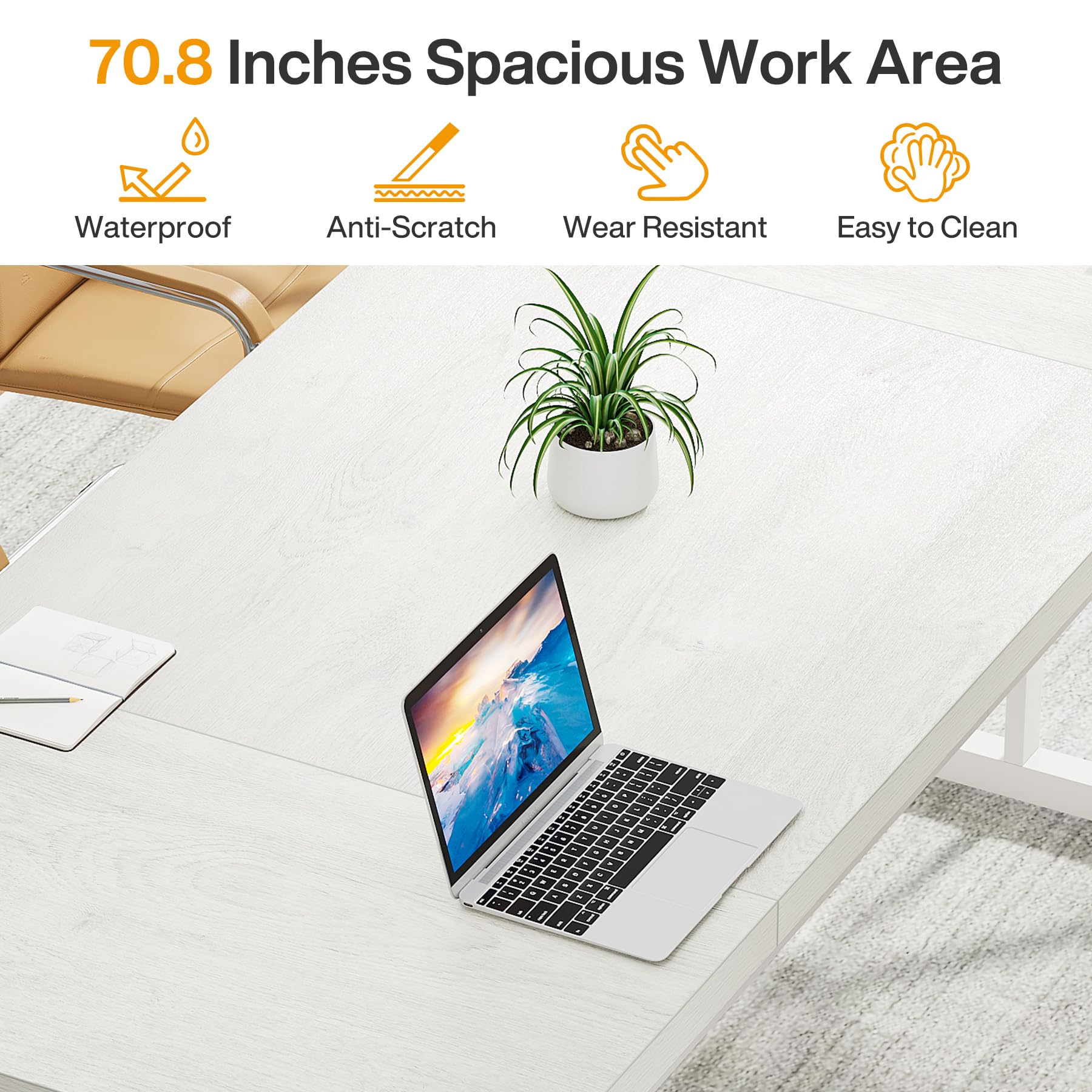 70.8-Inch Executive Desk, Large Computer Office Desk Workstation, Modern Simple Style Laptop Desk Study Writing Table Business Furniture for Home Office (White, 70.8 Inch)