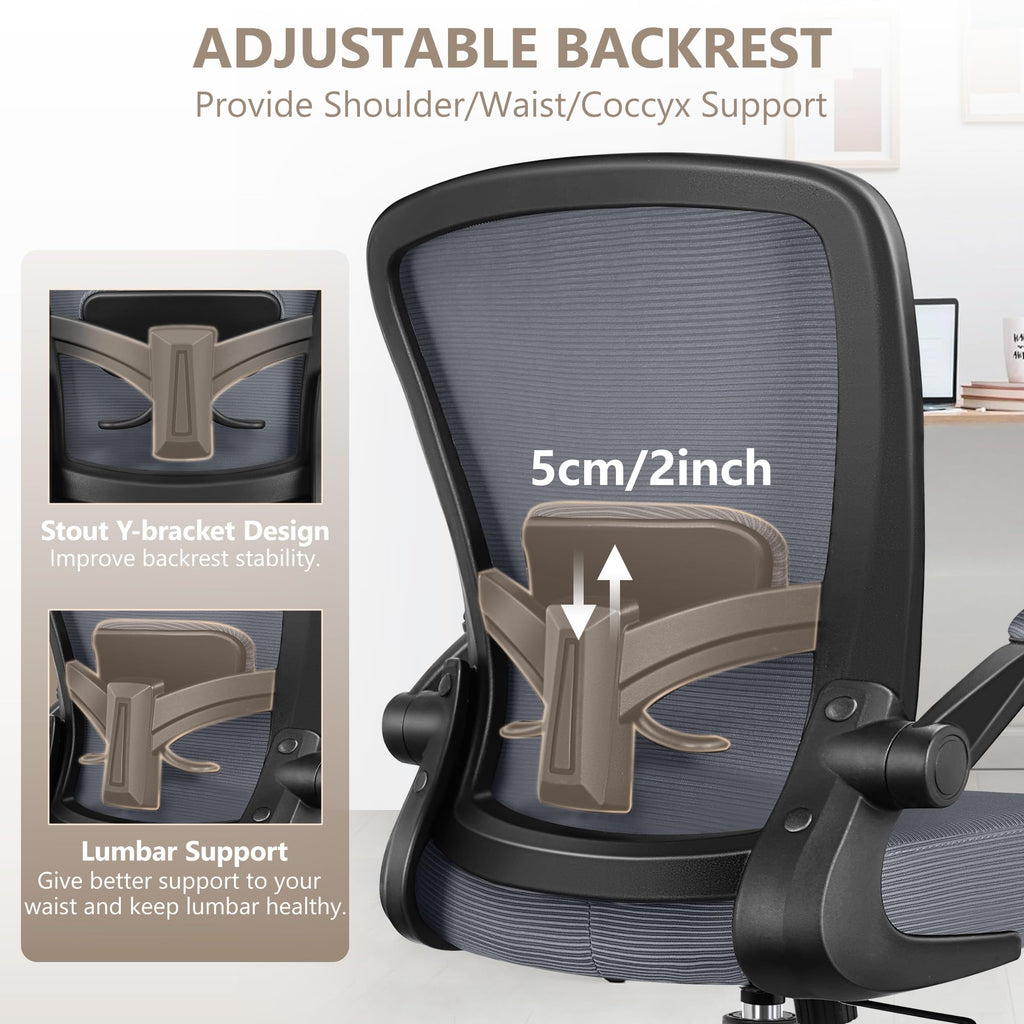Office Chair, Ergonomic Desk Chair Breathable Mesh Chairs Adjustable High Back Lumbar Support Flip-up Armrests, Executive Rolling Swivel Comfy Computer Chairs Home Office Slate Gray