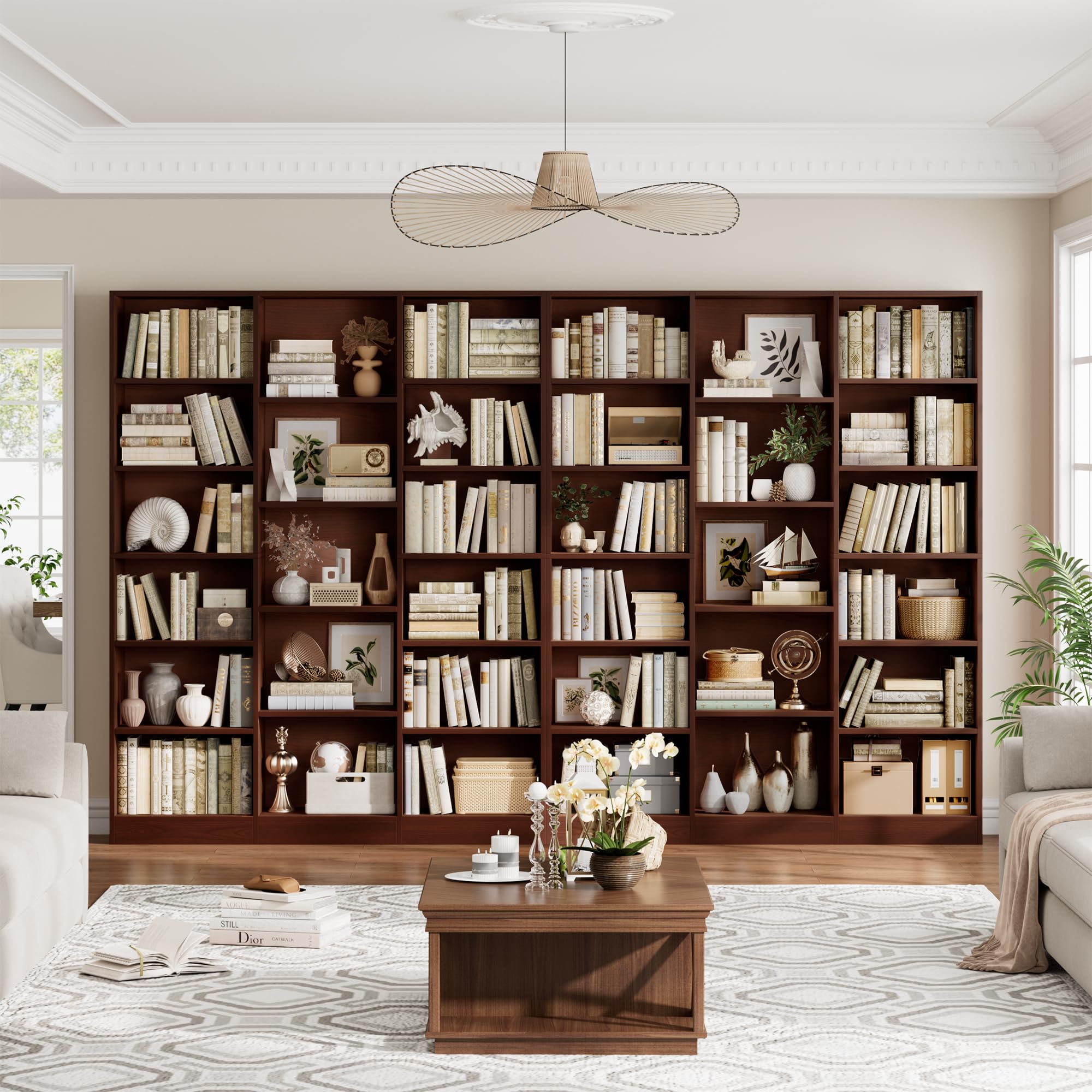 Triple Wide Bookshelf, Large Bookshelf with 17 Display Shelves
