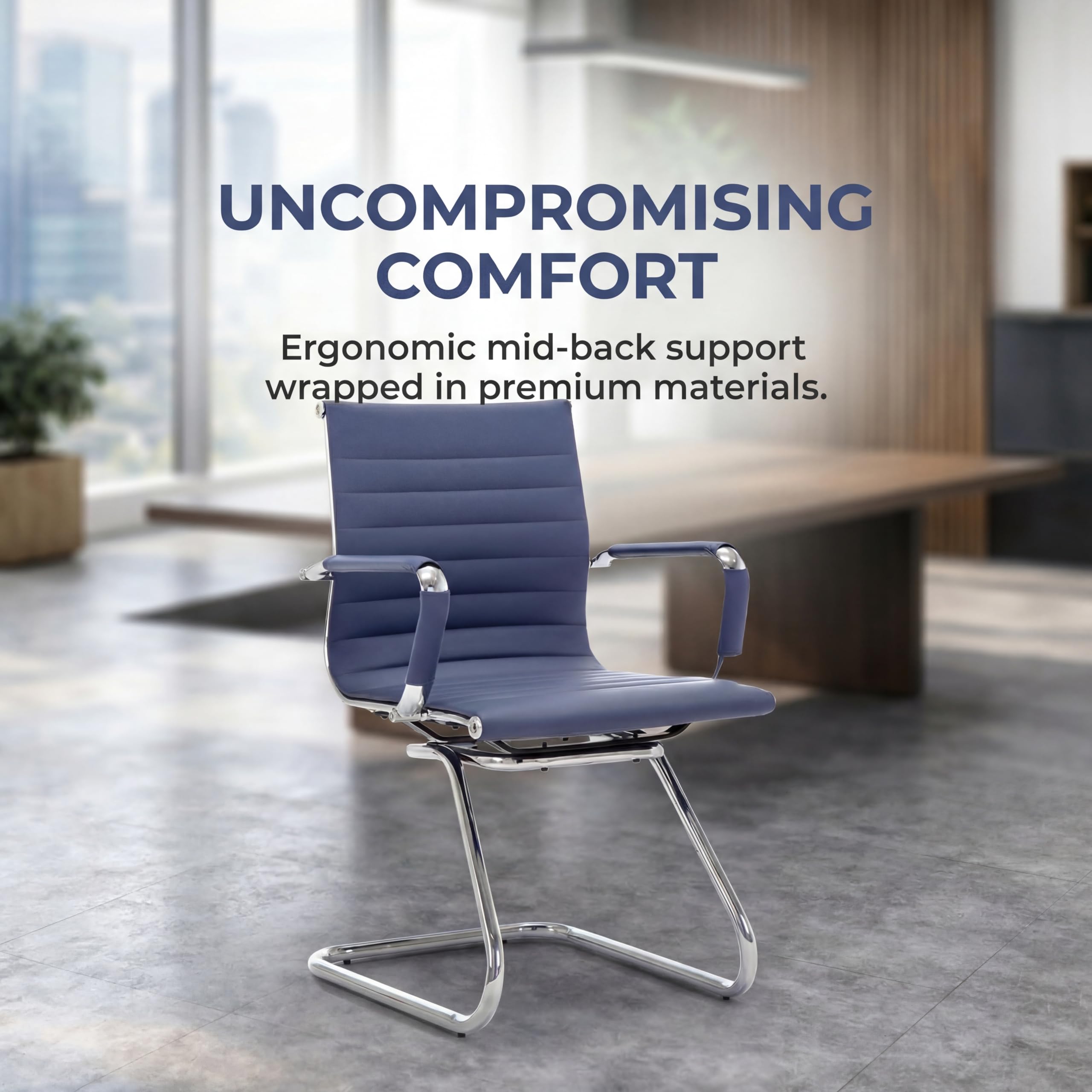 Office Chairs Leather Conference Guest Chair Heavy Duty Back Support Office Chair, Set of 2 (Navy)