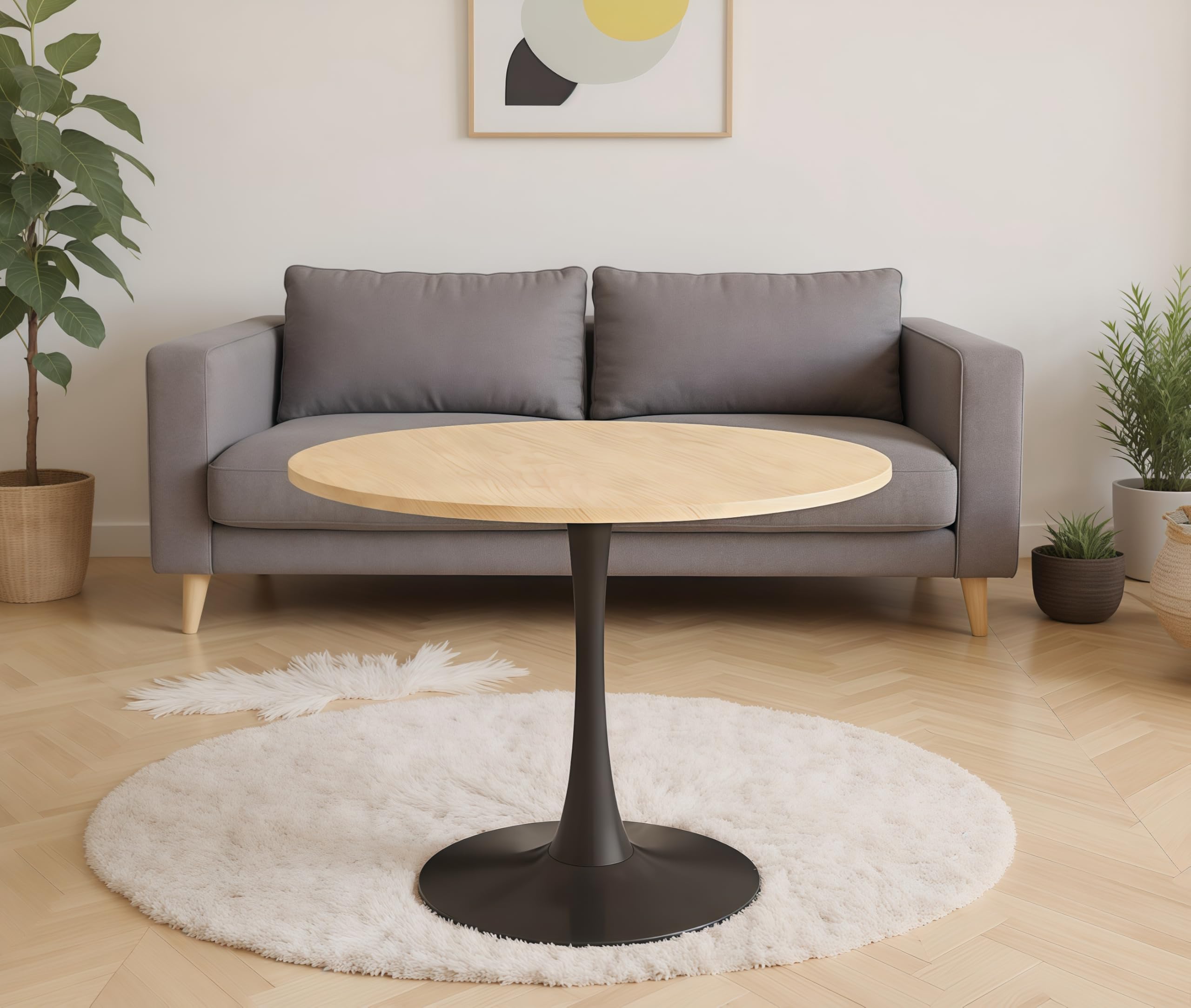 23.6" Round Tulip Dining Table, Mid-Century Tulip Table Kitchen Tulip Dining Table 2 People with MDF Table Top & Pedestal Base for Office Living Room