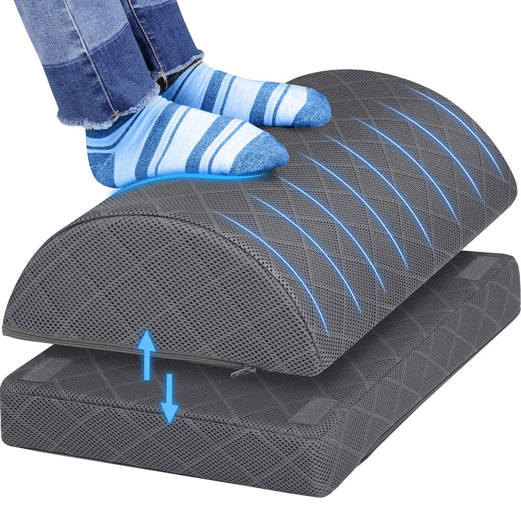 Foot Rest for Under Desk at Work Adjustable Foam for Office and Home, Office Desk Accessories，Comfortable Footrest with 2 Adjustable Heights，Back & Hip Pain Relief (Gray-16.9 in)