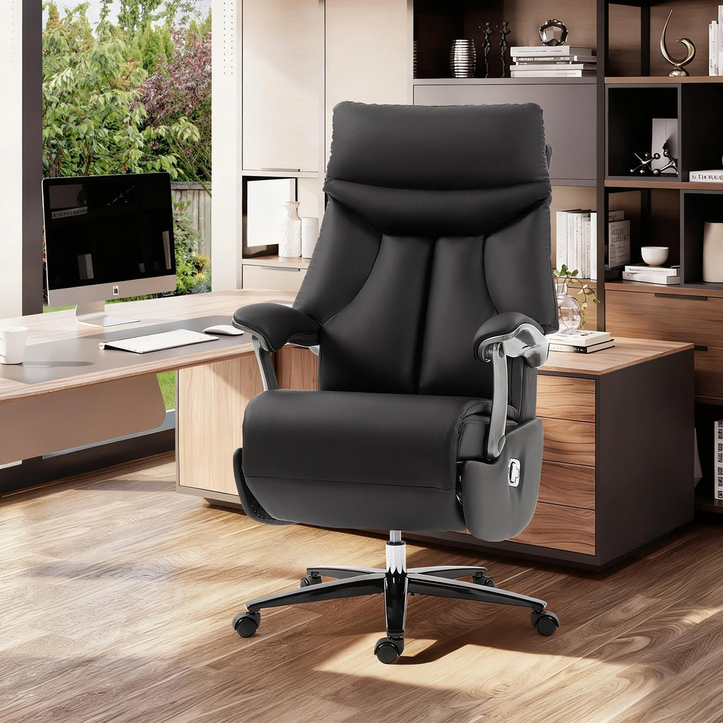 Electric Executive Office Chair with Footrest, 400LBS Big and Tall Office Chair, Comfortable Ergonomic Recliner Chair for Home Office, Studio or Gaming Room, Black