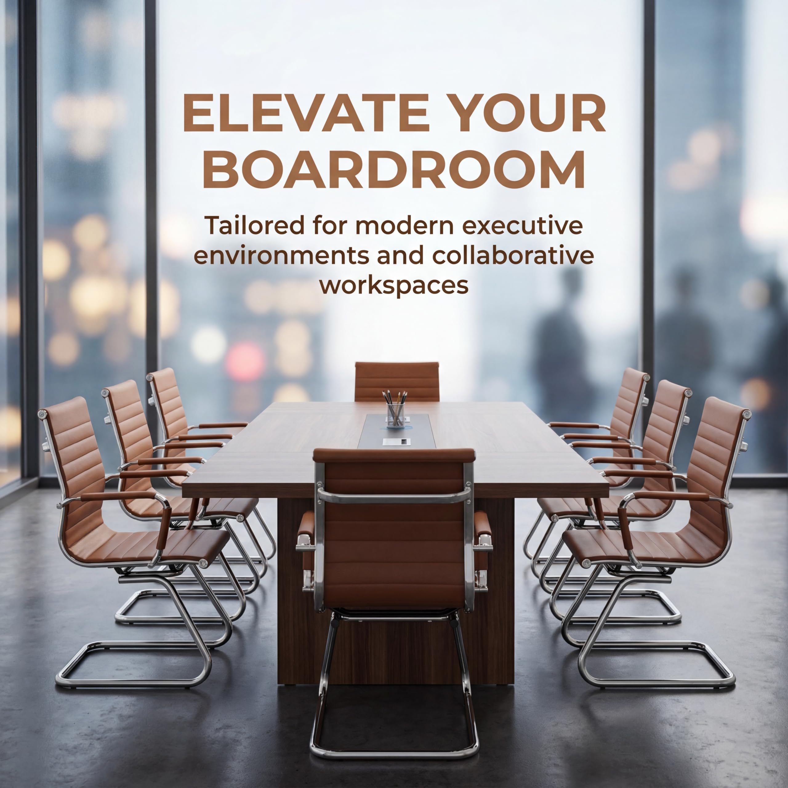 Conference Room Chairs Set of 4, Waiting Room Chairs with Arms, Faux Leather Reception Chairs No Wheels, Office Guest Chairs with Mid Back Support and Chrome Sled Base, Cafe