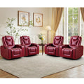 Power Recliner Chair Set of 4, Electric Soft Faux Leather Reclining Home Theater Seating - USB Ports, Cup Holders, Hidden Arm Storage Movie & Media Room Chairs (Red)