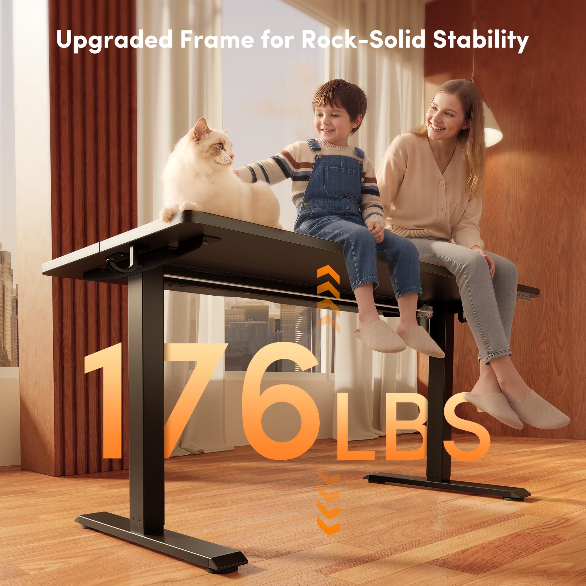 48 x 24 Inchs Electric Standing Desk, Height Adjustable, Sit Stand Up, Computer Office Desk with Splice Board, Black Frame/Black Top