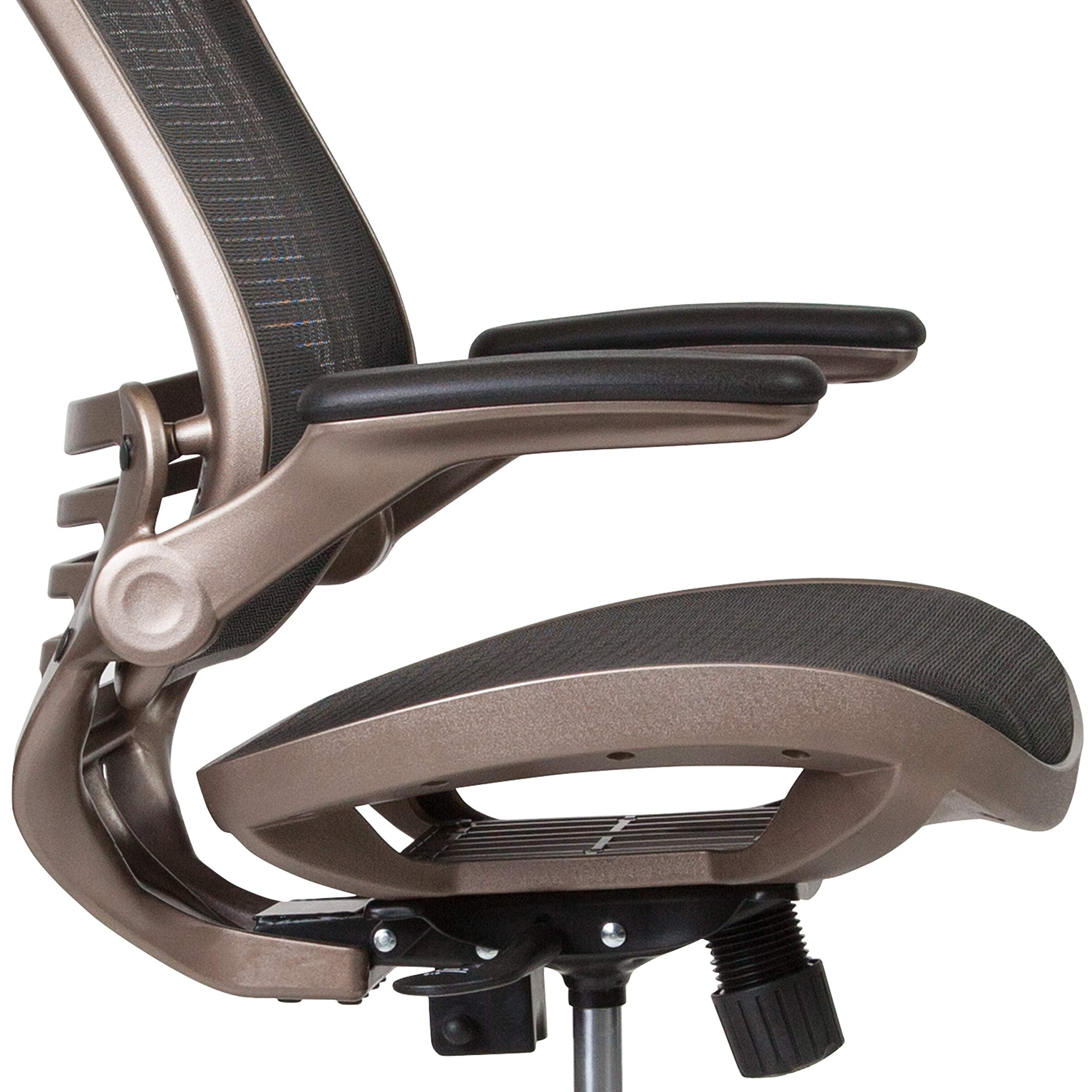 Mid-Back Swivel Office Chair with Adjustable Foot Ring and Seat Height, Ergonomic Mesh Chair with Armrests, Black/Gold
