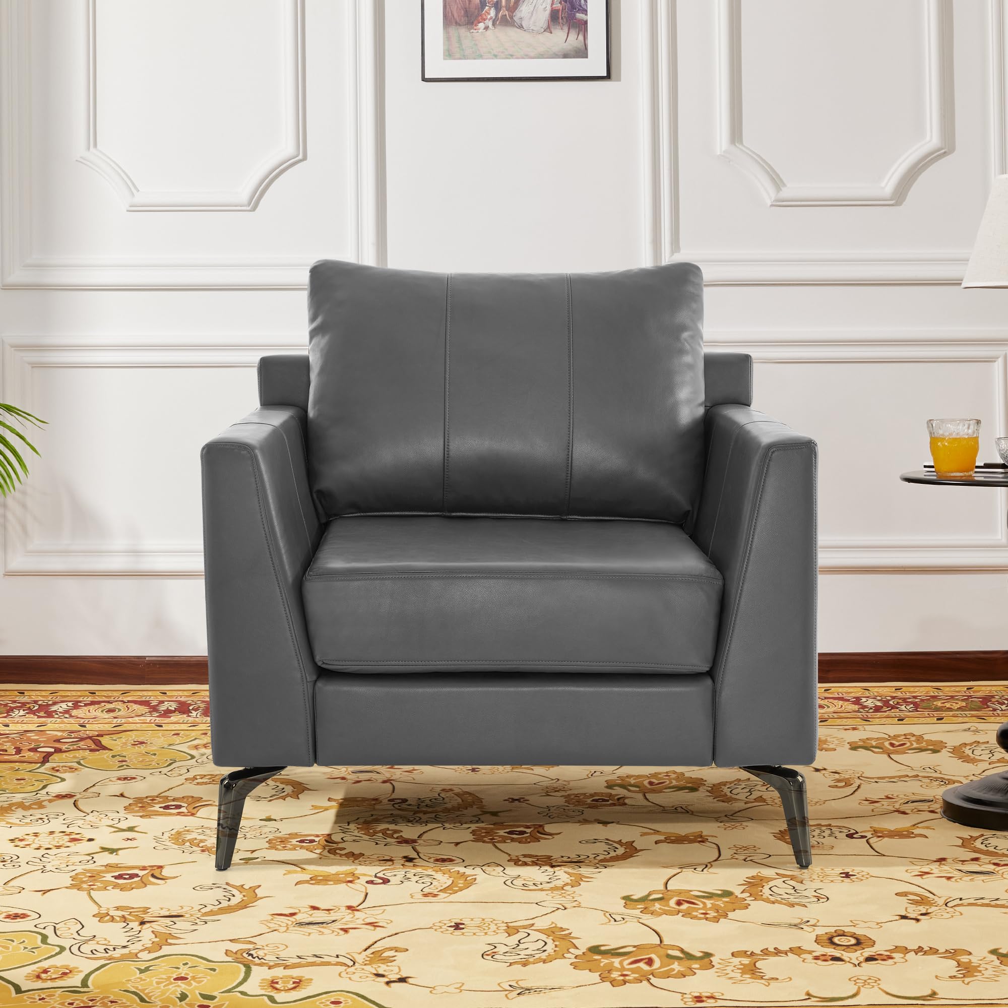 Modern Accent Chair, Faux Leather Lounge Armchair with Sloped Arms, for Living Room, Office, Reception, Waiting Room 4629 (1, Grey)