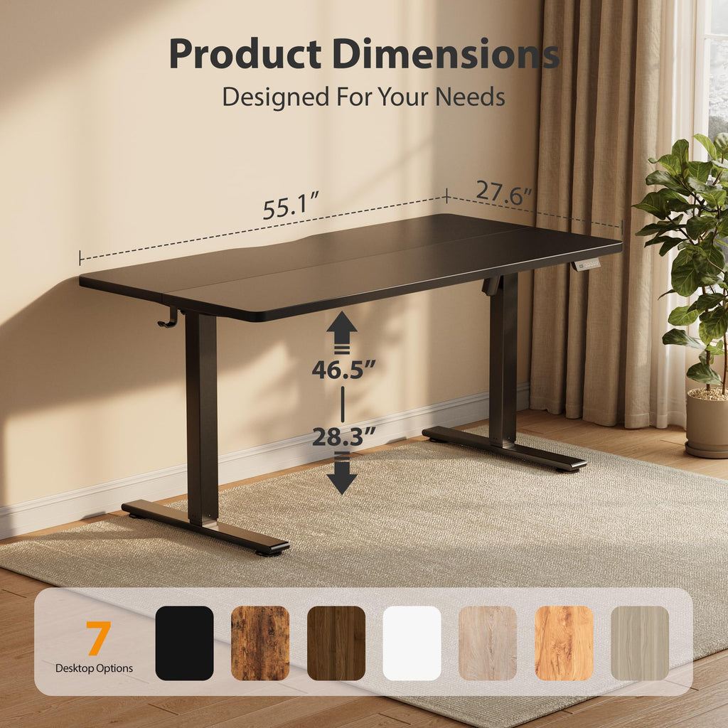 Standing Desk, 55x28 Inches Sit Stand Home Office Desk, Electric Stand up Desk, Adjustable Desk with Splice Board, Black Frame/Black Top