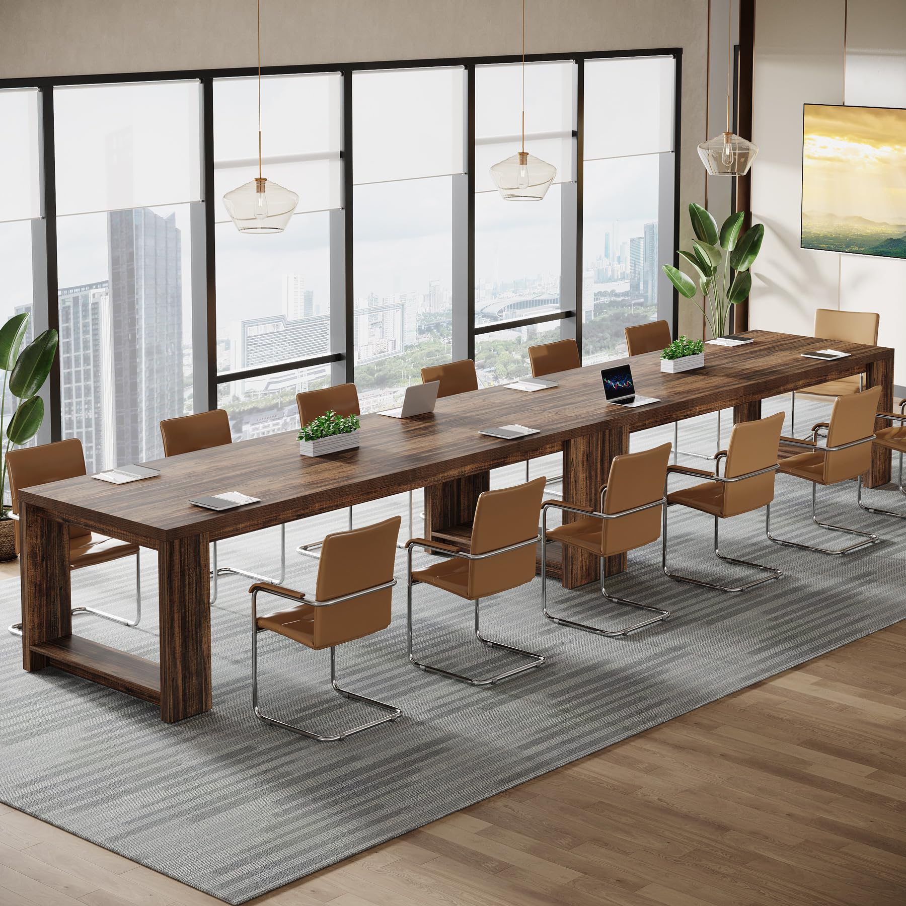 Large Conference Table for 6-8, 87-Inch Rectangular Meeting Table, Farmhouse Seminar Boardroom Desk for Office Conference Room (1, Vintage)