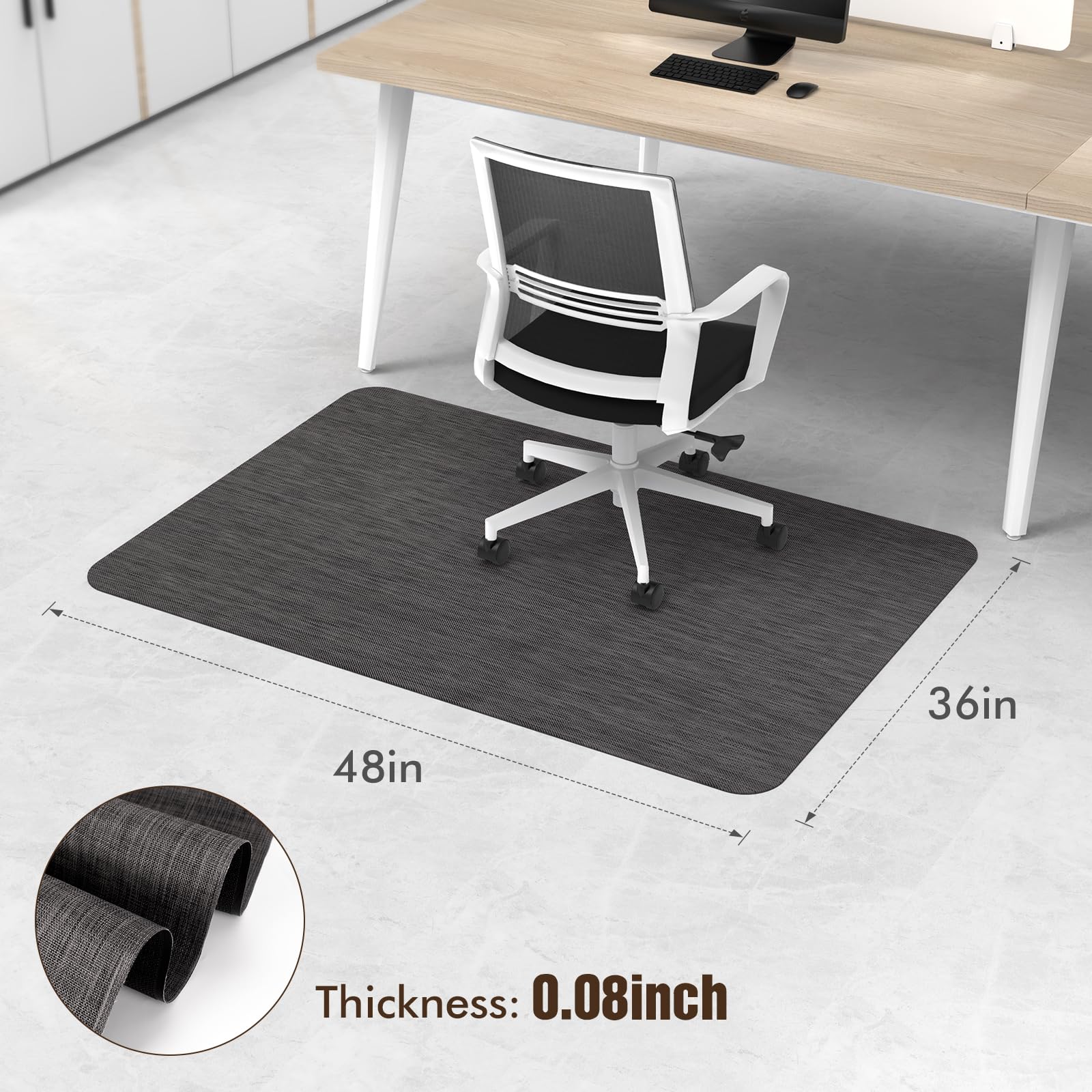 Office Chair Mat for Hardwood Floor and Low Pile Carpet, 36"x 48" Desk Chair Mat for Hard Wood, Anti-Slip Hard Floor Protector Rolling Chair Mats, PVC Mat Desk Rug for Home, Black