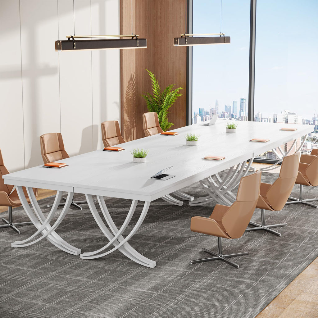 6.5FT Conference Table for 6-8 People, 78 inch Long Rectangular Seminar Table with Strong Metal Frame, Business Furniture Boardroom Desk for Office Meeting Conference Room (6PCS, White)