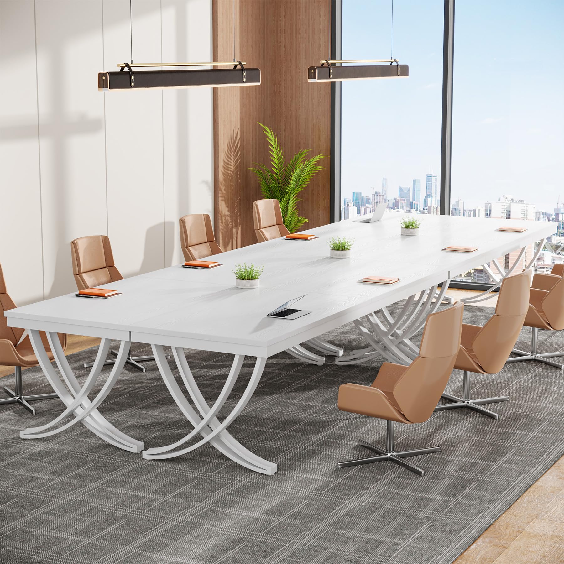 6.5FT Conference Table for 6-8 People, 78 inch Long Rectangular Seminar Table with Strong Metal Frame, Business Furniture Boardroom Desk for Office Meeting Conference Room (6PCS, White)